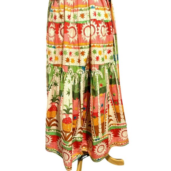 NWOT Farm Rio Rainbow Sunset Bow Maxi Halter Dress Sz XS BoHo Summer Vacation - Picture 7 of 14